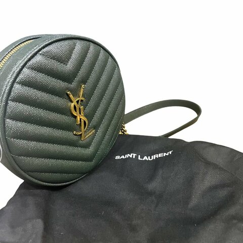 【美收精品】YSLVinyle 經典 V 紋粒面皮革圓餅包 / 鏈條肩背包 6-744 【隔月月中將轉賣至日本 上架期限30天】