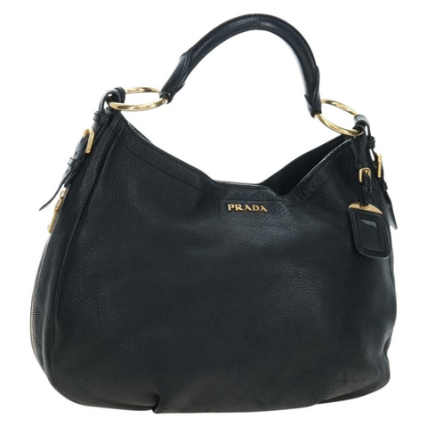 PRADA Vittero Dino 皮革黑色金色肩包，正品編號 194765M
