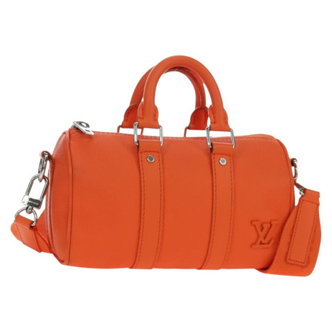 路易威登 Keepall XS 肩背包 皮革 橙色 M81004 LV 正品 196076M