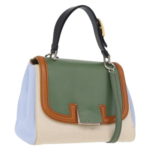 FENDI 手袋 帆布 兩用 米色 銀色 正品 195971A