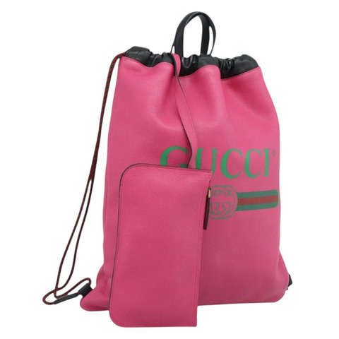 GUCCI 抽繩雙肩包 皮革 粉紅色 516639 正品 195079A