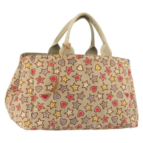 PRADA Canapa M 手袋 帆布 米色 金色 正品 195043A