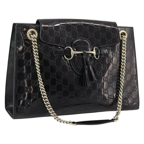 GUCCI GG帆布 Guccissima 馬銜扣鏈條漆皮 295403 正品編號 196047A