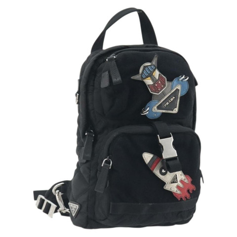 PRADA 尼龍斜背包 黑色 銀色 正品 195008A