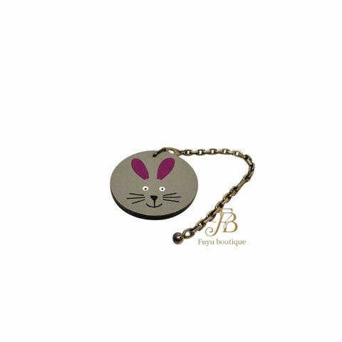 【H0033】HERMES 灰色牛皮純銀兔子造型吊飾