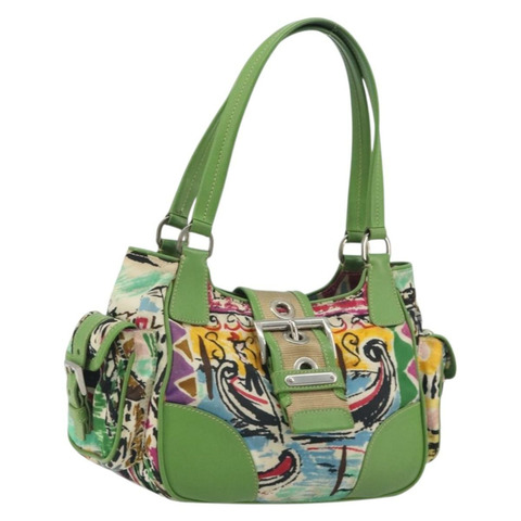 PRADA 尼龍綠銀手提包 正品 195238A