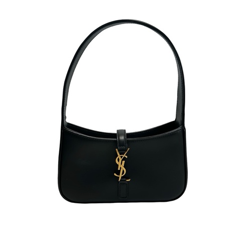 Used SAINT LAURENT Leather Le 5 à 7 Shoulder Bag Black Gold