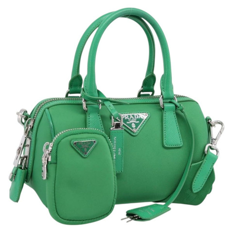 PRADA 尼龍雙肩手提包 綠色銀色 正品 196830SAM