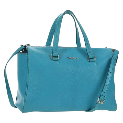 Miu Miu 皮革雙肩包 藍色銀色 正品 195506A