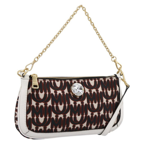 Miu Miu 鏈條單肩包 帆布 兩用 米色 金色 正品 195364V