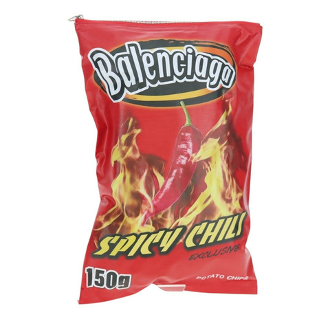 BALENCIAGA Chips 手拿包，塗佈帆布，紅色銀色，正品，貨號 196449SAM