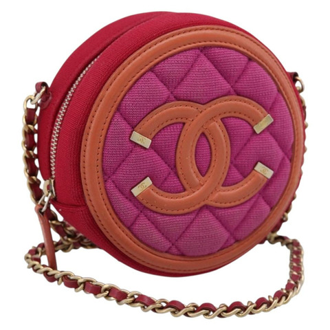 香奈兒 (CHANEL) Matelasse 鏈條肩背包 粉紅金 CC 帆布 Auth 195524M