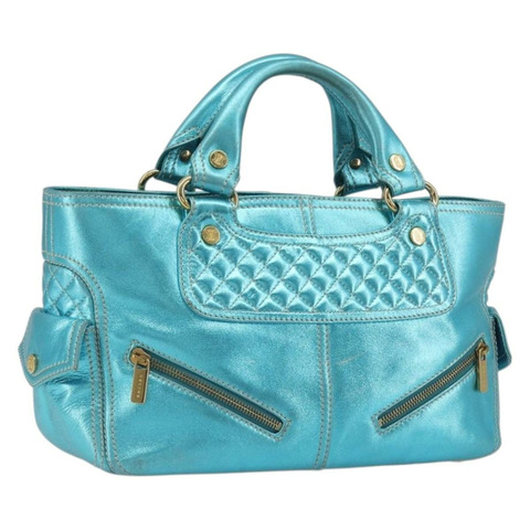 CELINE Boogie 手提包 皮革 藍色 金色色調 正品 BA14792V