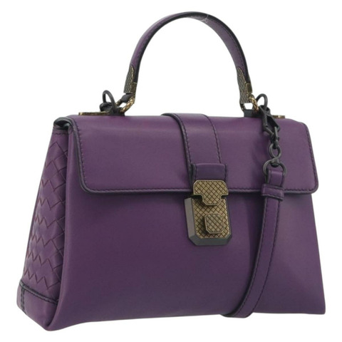 BOTTEGA VENETA INTRECCIATO 手袋 皮革 兩用 紫色 金色色調 正品 BA14797V