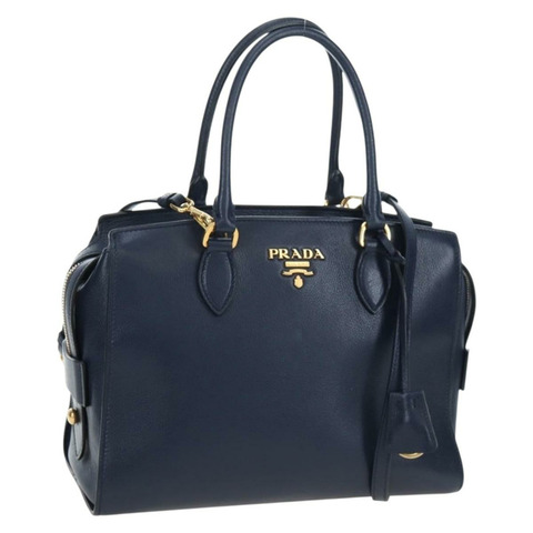 PRADA Vitterodino 手提包 皮革 兩用 海軍藍 金色 正品 BA14804V
