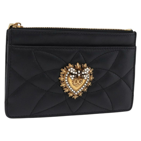 DOLCE&GABBANA Devotion 中號皮革黑色金色卡包 正品 BA14822V