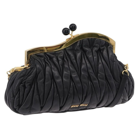 Miu Miu Matelasse 單肩包，黑色皮革，金色，正品，貨號 196010M