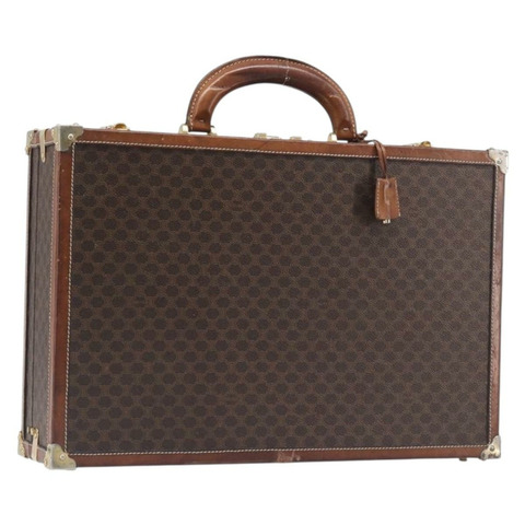 CELINE Macadam帆布旅行箱 PVC皮革 棕色 金色 Auth 196339