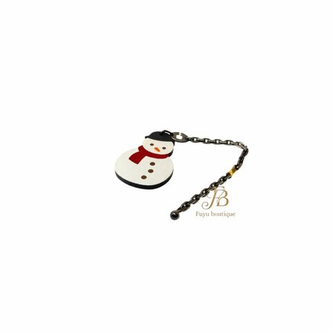 【H0037】HERMES 白色牛皮純銀雪人造型吊飾