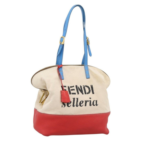 FENDI Celeria 手提包 帆布 象牙色 金色 正品 197186A