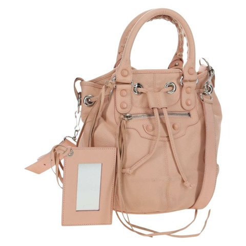 BALENCIAGA 經典迷你絨球手提包 皮革 兩用 粉紅色 246438 正品 197200V
