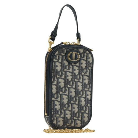 Christian Dior Trotter帆布斜背手機支架 海軍藍/金 正品 196681M
