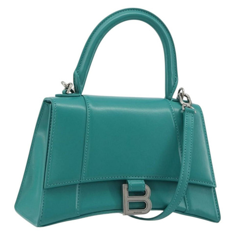 BALENCIAGA 沙漏形小手提包 皮革 兩用 綠色 銀色 593546 正品 196703M