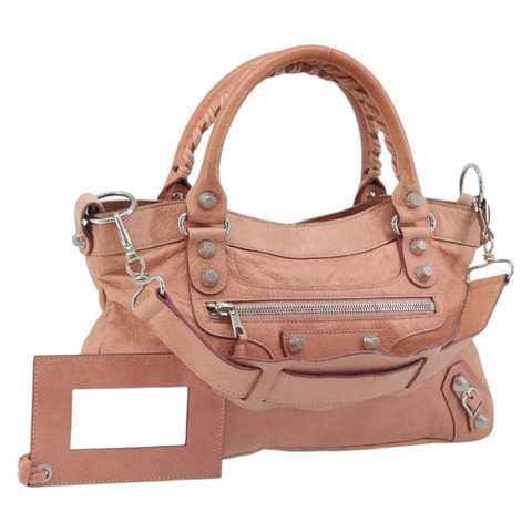 BALENCIAGA Giant The First 手袋 皮革 2way 粉紅色銀色 240577 正品 197329V