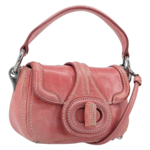 PRADA 手提包 皮革 兩用 粉紅色 銀色 正品 197313V