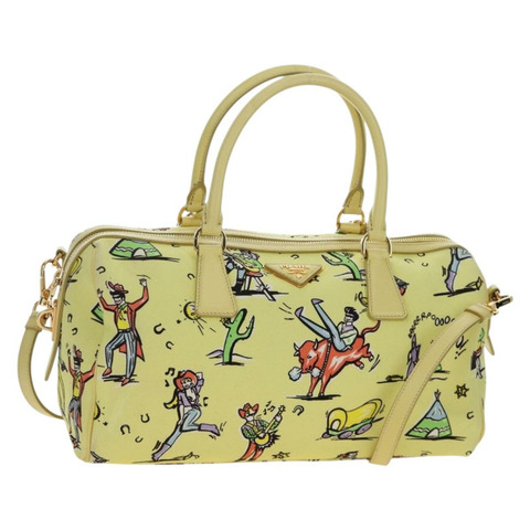 PRADA 手提包 帆布 兩用 金色 黃色 正品 197302V