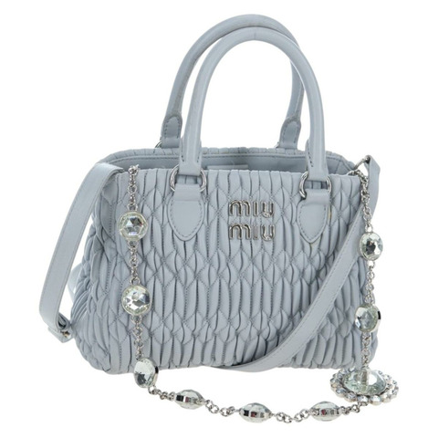 Miu Miu 納帕水晶手提包，皮革材質，兩用，淺藍色/銀色，正品，貨號 196642M