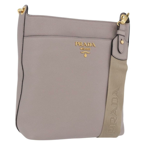 PRADA Taurillon 皮革灰色金色肩背包 1BE066 正品 am12351SAM