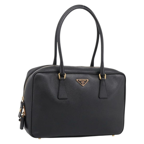 PRADA 手提包 Saffiano 黑色金色飾邊 Auth am12372SAM
