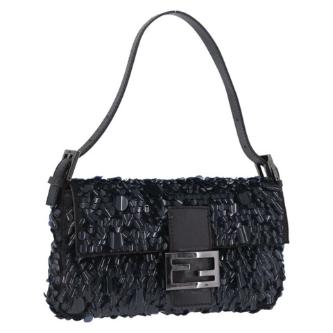 FENDI Mamma Baguette 肩背包 帆布亮片 黑色 正品 197205SM