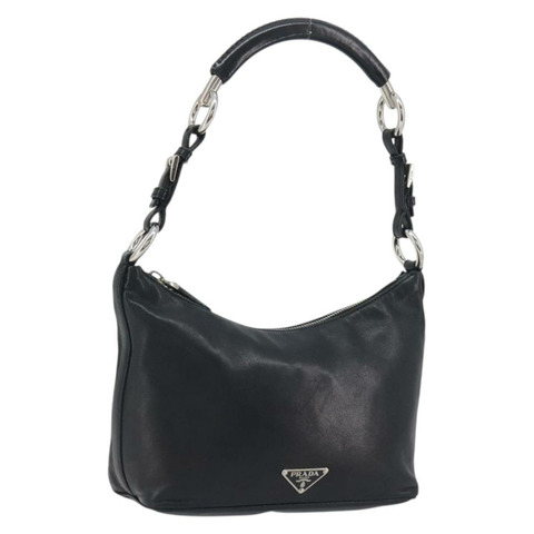 PRADA 手提包 皮革 黑色 銀色 正品 197326V