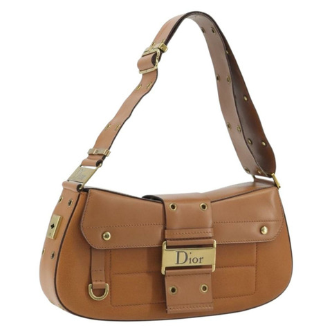 Christian Dior Street Chic 棕色金色皮革肩背包，正品 195980V