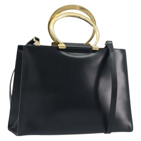 CELINE 手提包 皮革 2way 黑色 金色 Auth 197456A