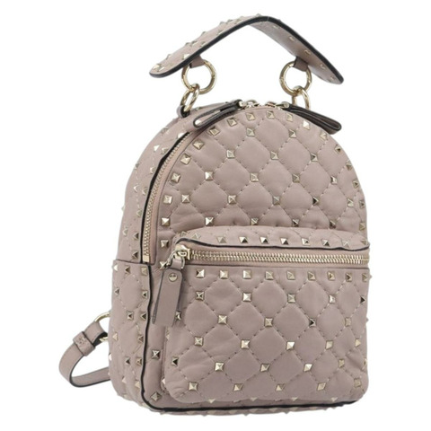 VALENTINO 鉚釘雙肩包，皮革材質，米色，金色，正品，貨號 198673M