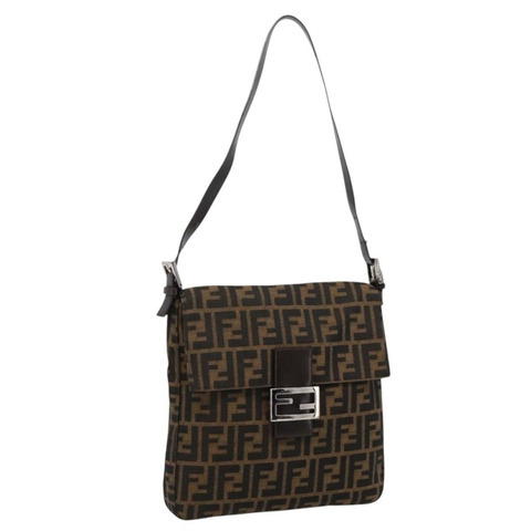 FENDI Zucca帆布Mamma Baguette單肩包 棕色/黑色 正品 198709A