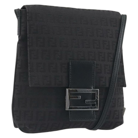 FENDI Zucchino帆布Mamma Baguette單肩包 黑色 正品 198707A