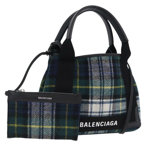 BALENCIAGA Cabas XS 托特包 羊毛 2way 綠色 銀色 390346 Auth ka5745A