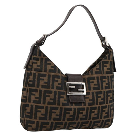 FENDI Zucca帆布Mamma Baguette單肩包 棕色/黑色 正品 198708V