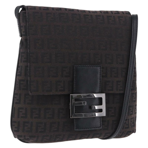 FENDI Zucchino 帆布 Mamma Baguette 單肩包 棕色 8BT075 正品 198331V