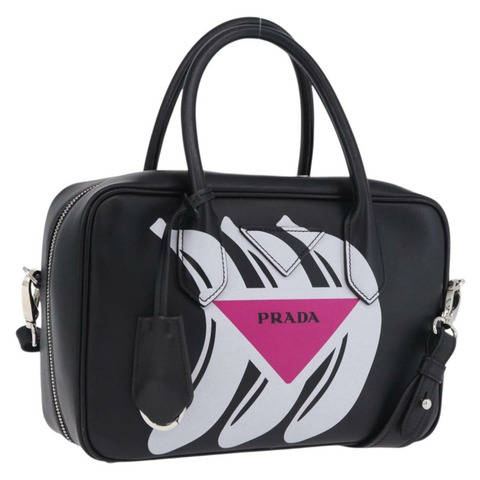 PRADA 手提包 皮革 2way 黑色 銀色 Auth ka5717M