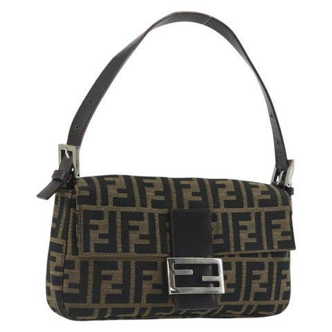 FENDI Zucca帆布Mamma Baguette單肩包 棕色/黑色 正品 am12413V