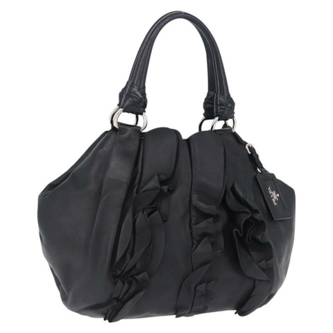 PRADA 手提包 皮革 黑色 銀色 正品 198268V