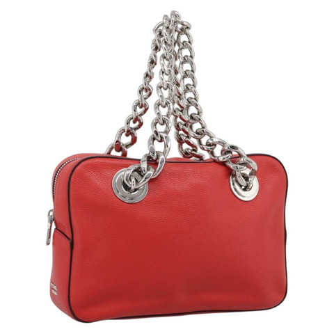 PRADA 鏈條手提包 皮革 紅色 銀色 正品 198640V