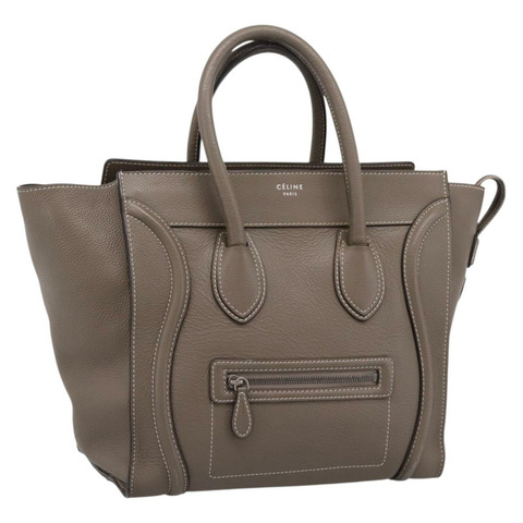 CELINE Luggage 迷你手提包 皮革 灰色 銀色 Auth am12449A