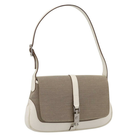 GUCCI Jackie帆布肩背包 米色 銀色 001 3824 正品 ep15824A