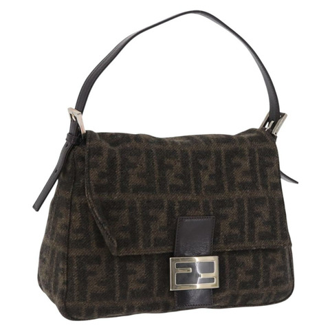 FENDI Zucca帆布Mamma Baguette單肩包 羊毛棕色黑色 正品 BA15090V